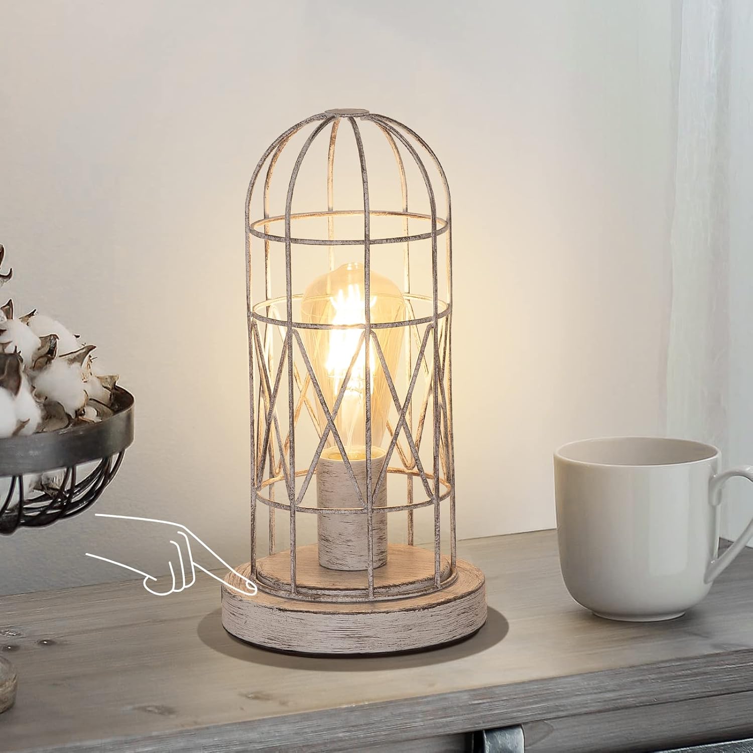 Dimmable Black Bedside Lamp — Brushed White Oak