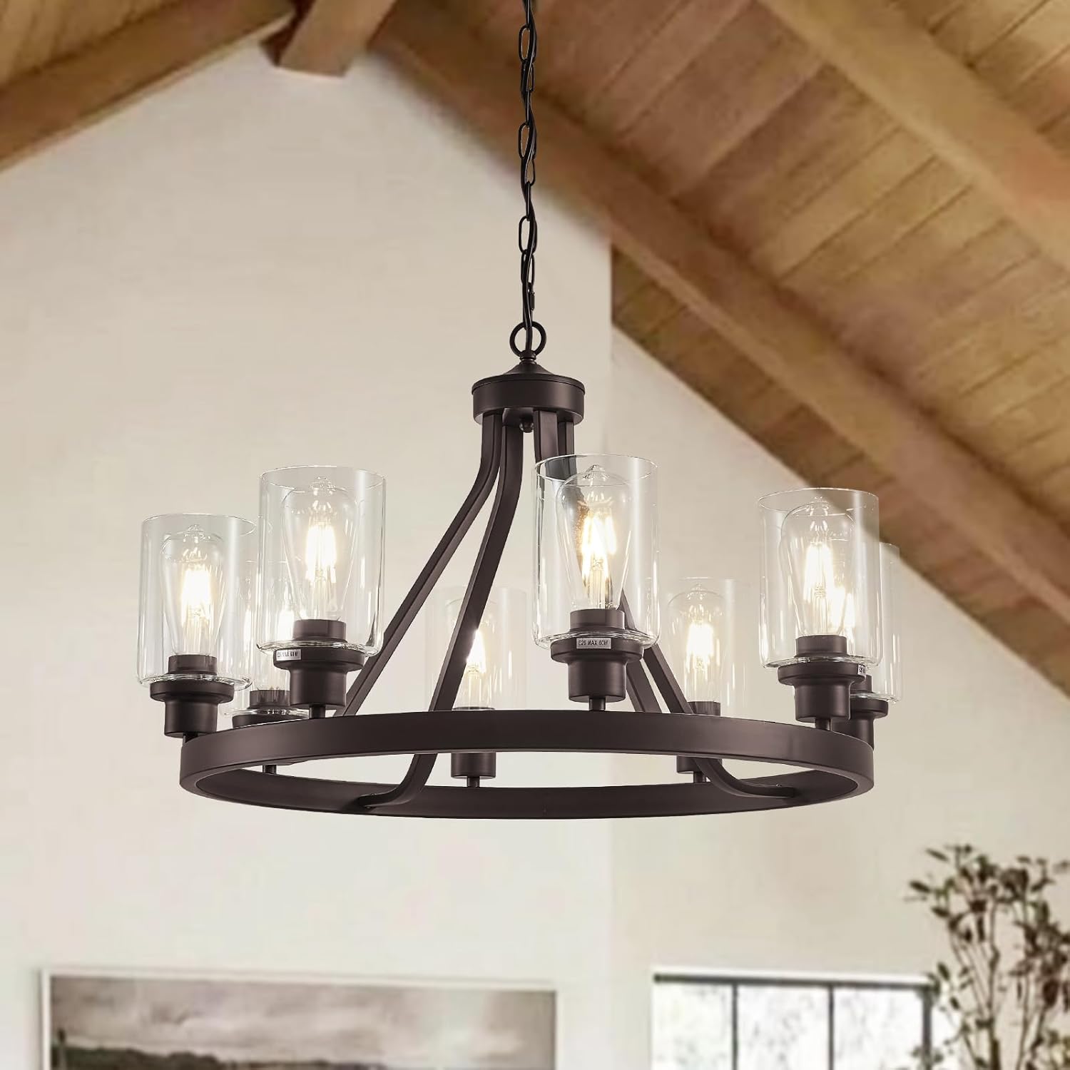 Adjustable Modern Black Chandelier — 6-Light — Oil-Rubbed Bronze