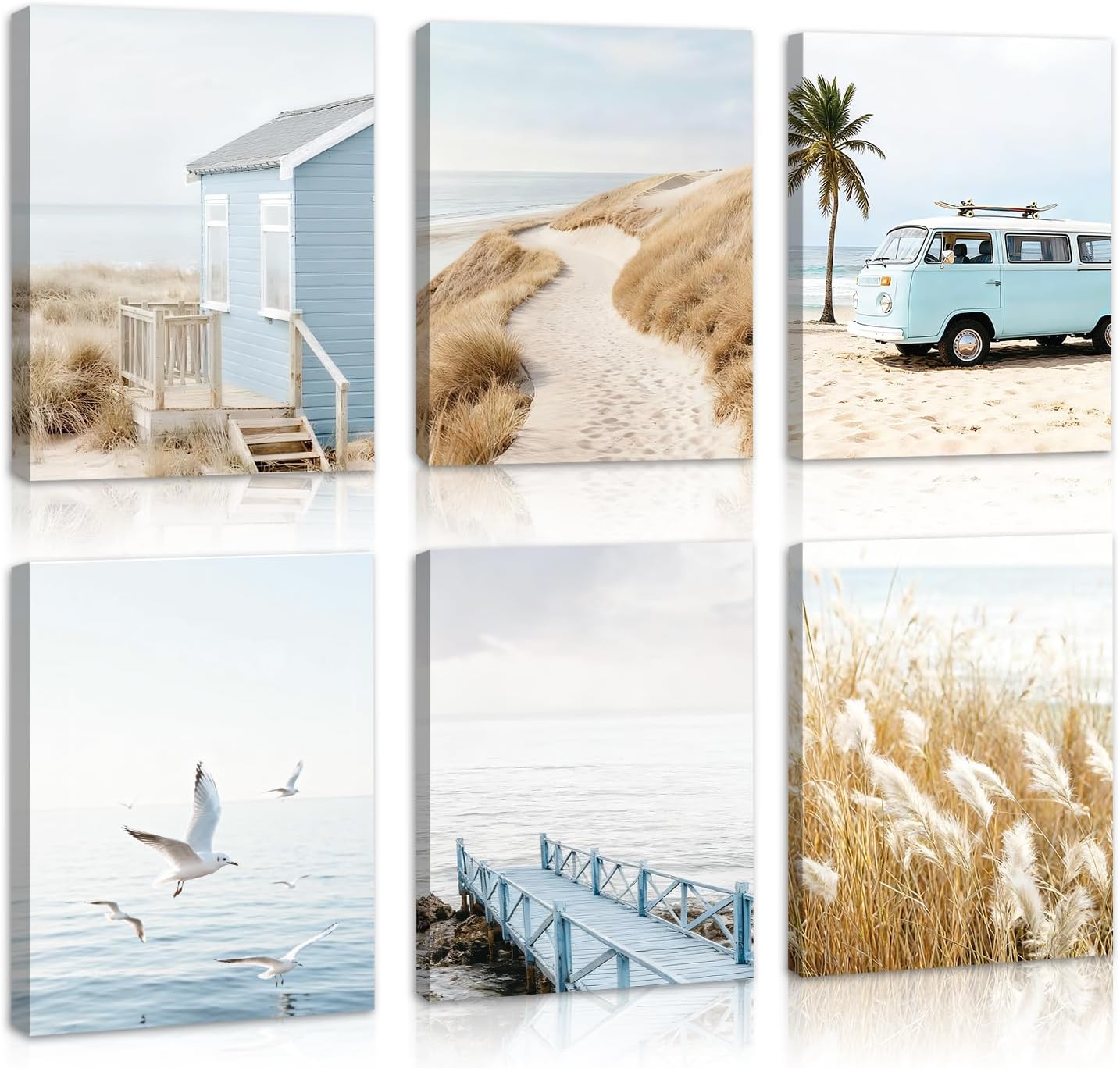 Framed Beige Canvas Wall Art — 16" — Summer Coastal Beach Canvas Wall Art
