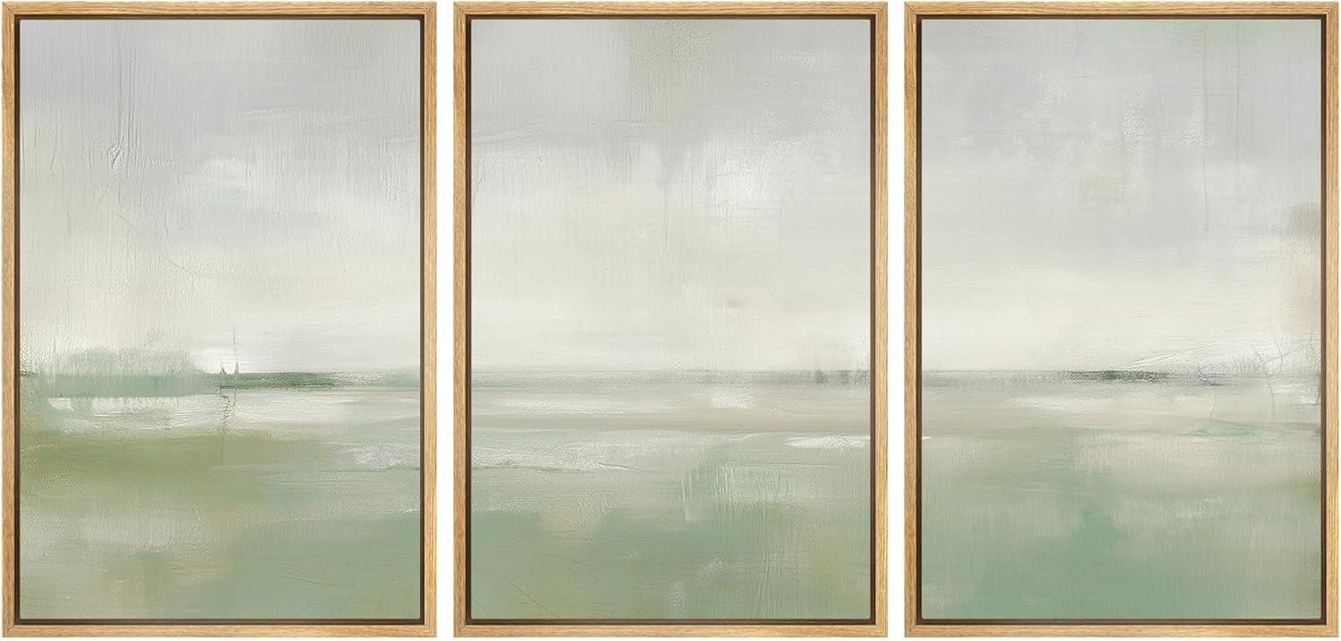 Framed Modern Fabric Wall Art — 24" — 24"x36"x3 Panels Natural