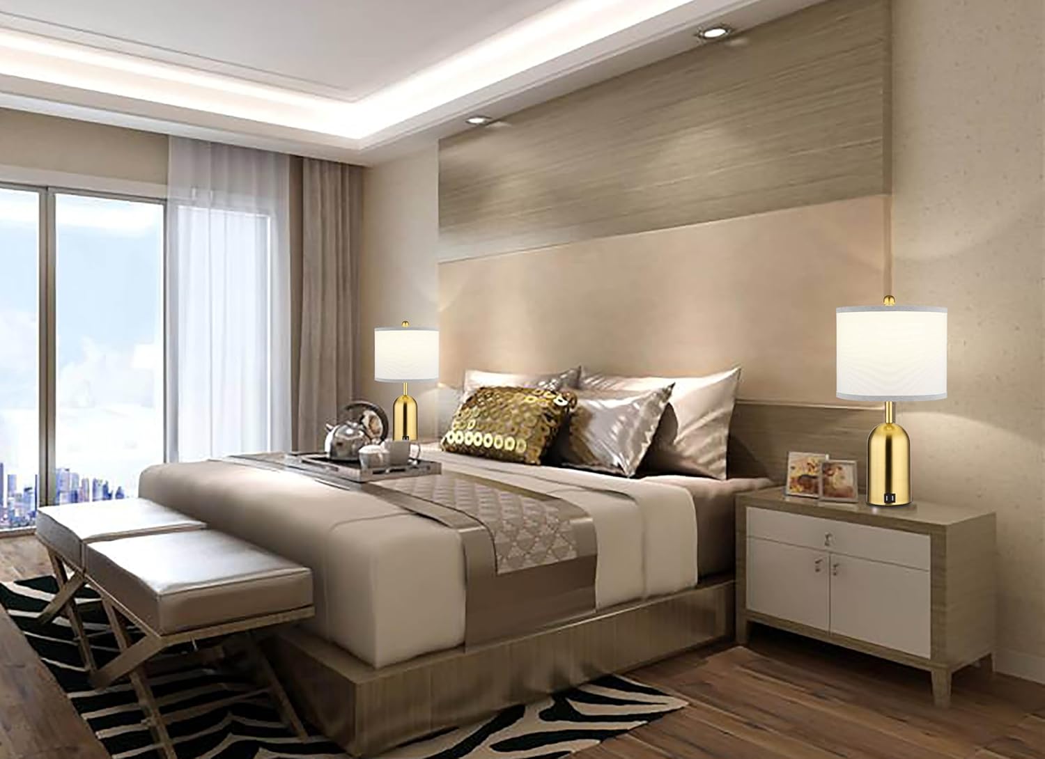 USB Luxe Gold Bedside Lamp - View 9