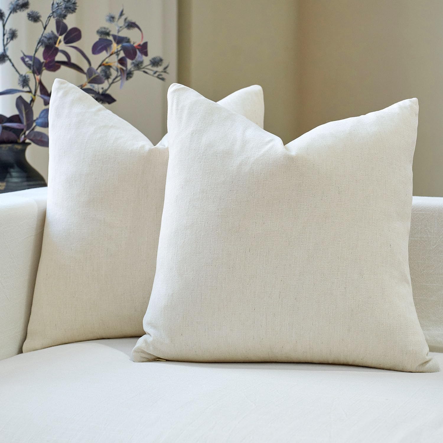 Linen Boho Beige Throw Pillow Cover — 20" — Cream White