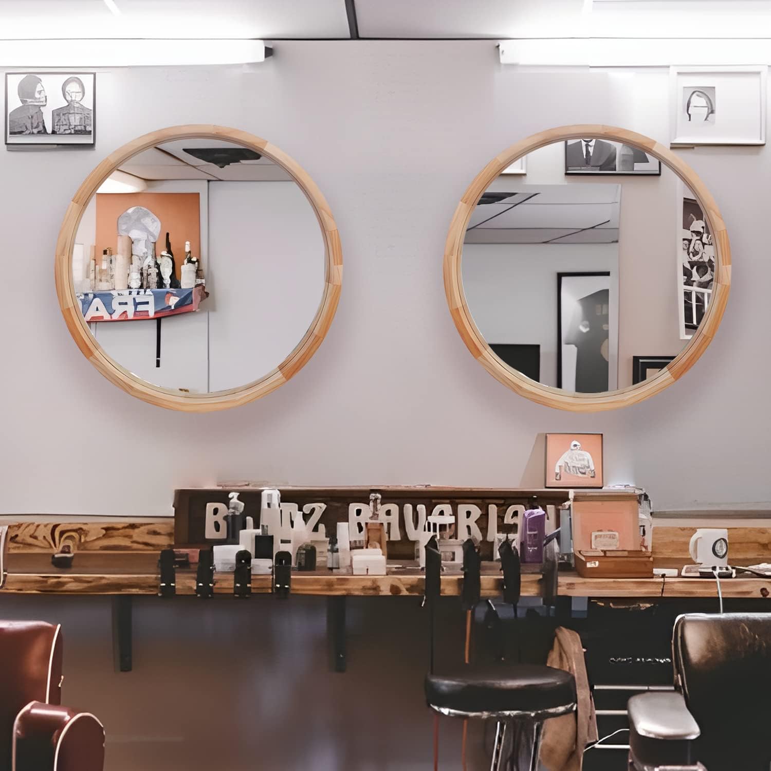 Round Farmhouse Wood Wall Mirror — 24" - View 2