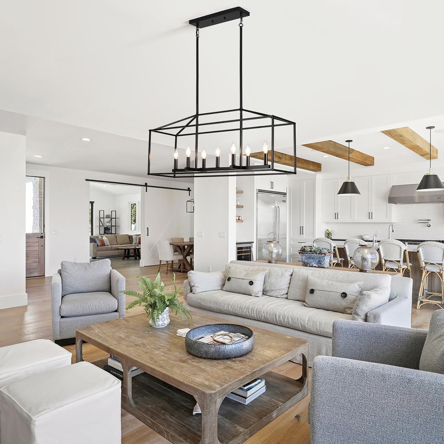 Adjustable Farmhouse Black Chandelier — 7-Light - View 8
