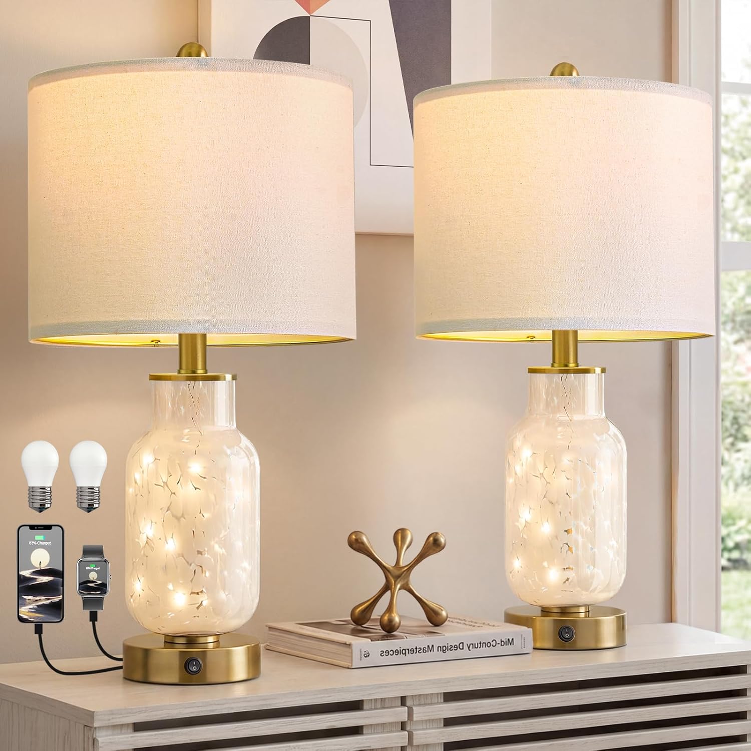 USB Modern Blue Bedside Lamp — 22" — White