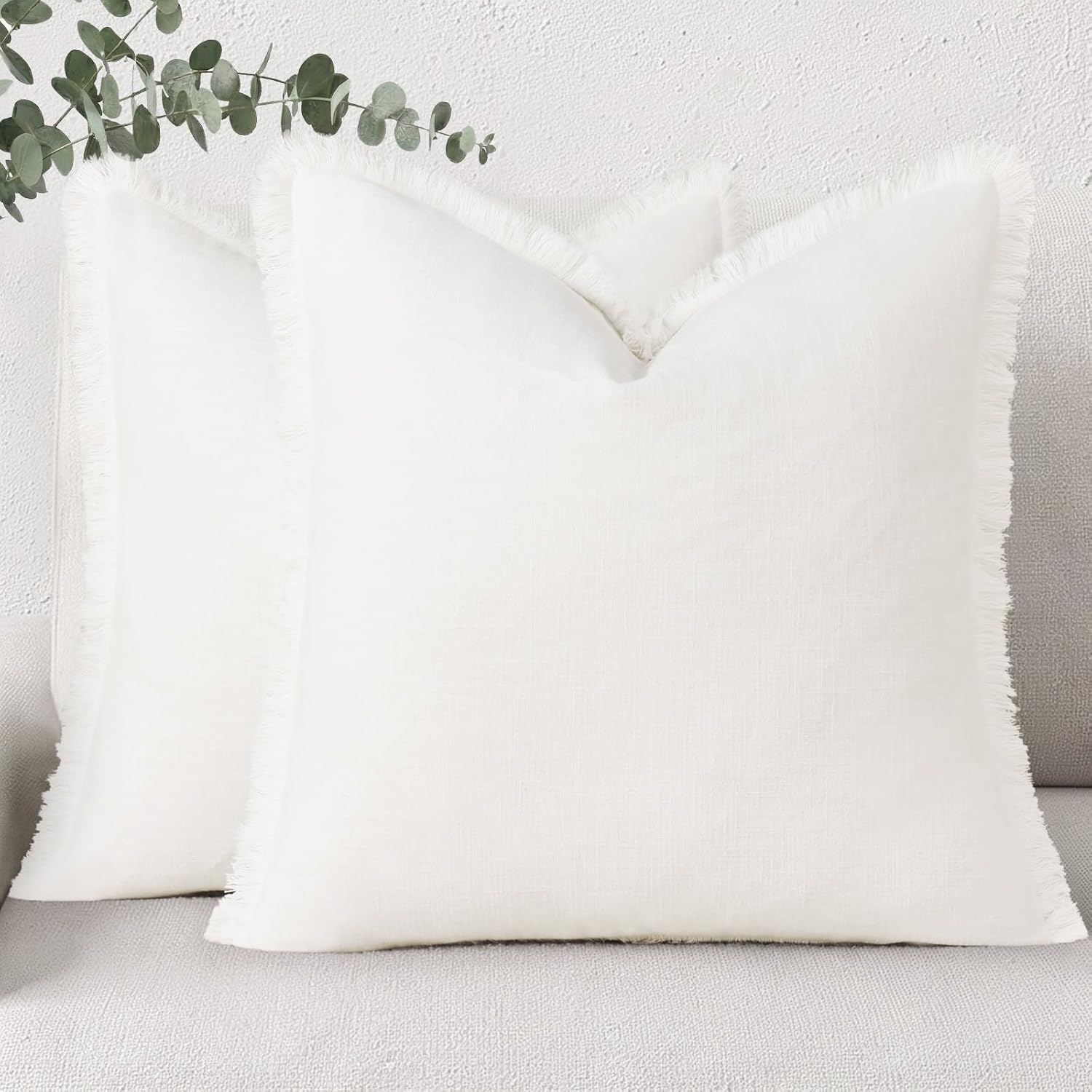 Linen Boho Beige Throw Pillow Cover — 18" — Cream White