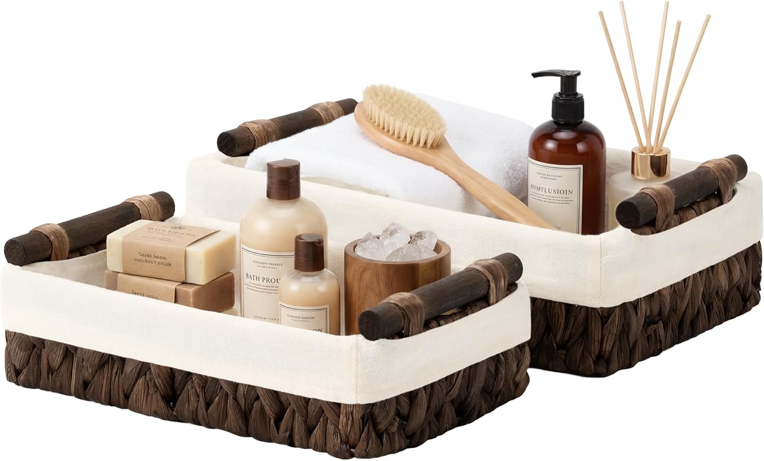 Beige Storage Basket — Set of 2 — Brown (Water Hyacinth)