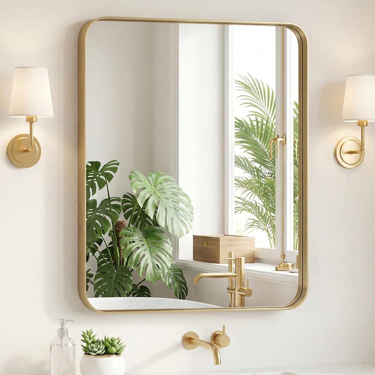 Framed Luxe Black Wall Mirror — 40" — Gold-rect