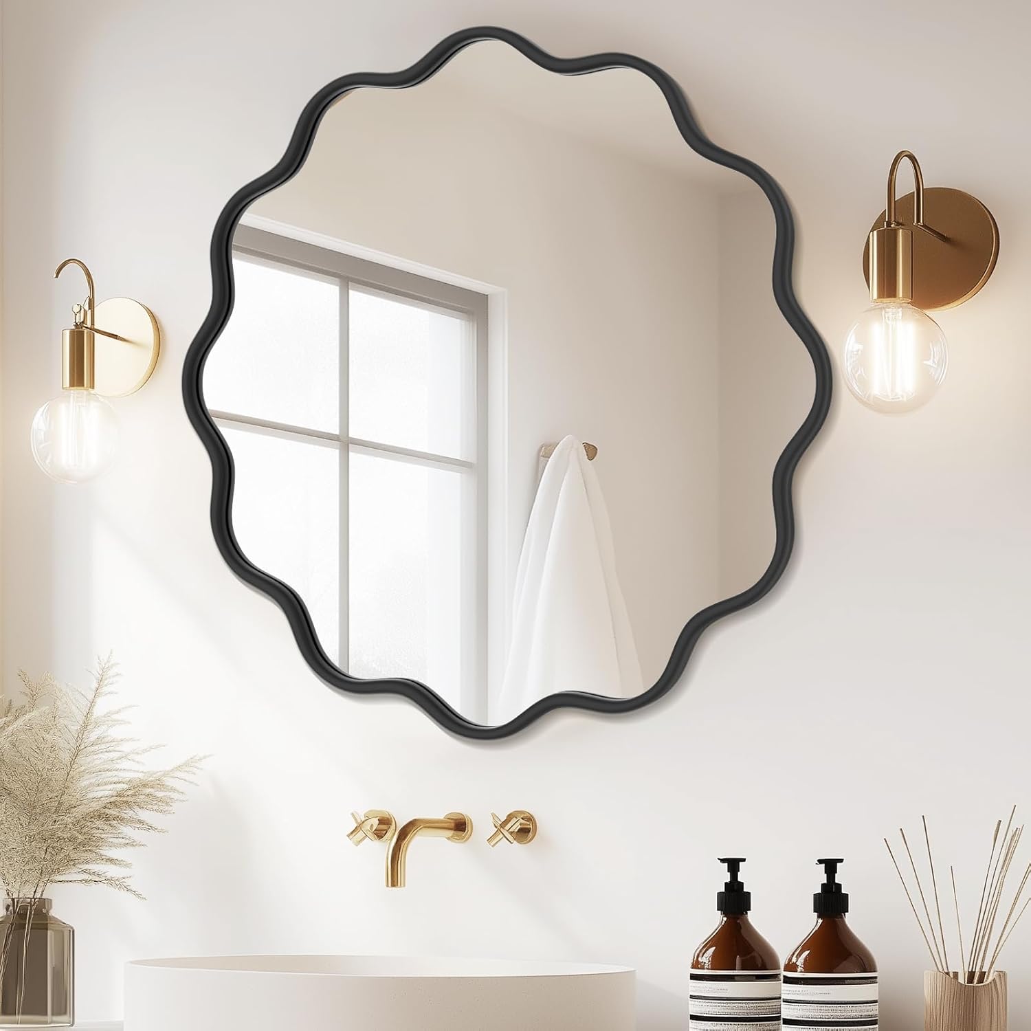 Round Luxe Black Wall Mirror — 20" — 36"L x 36"W