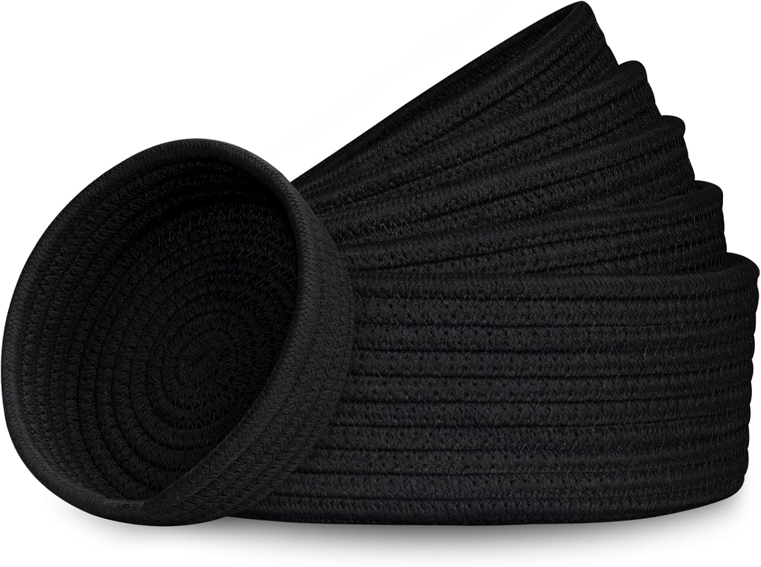 Round Boho Beige Woven Basket — Black