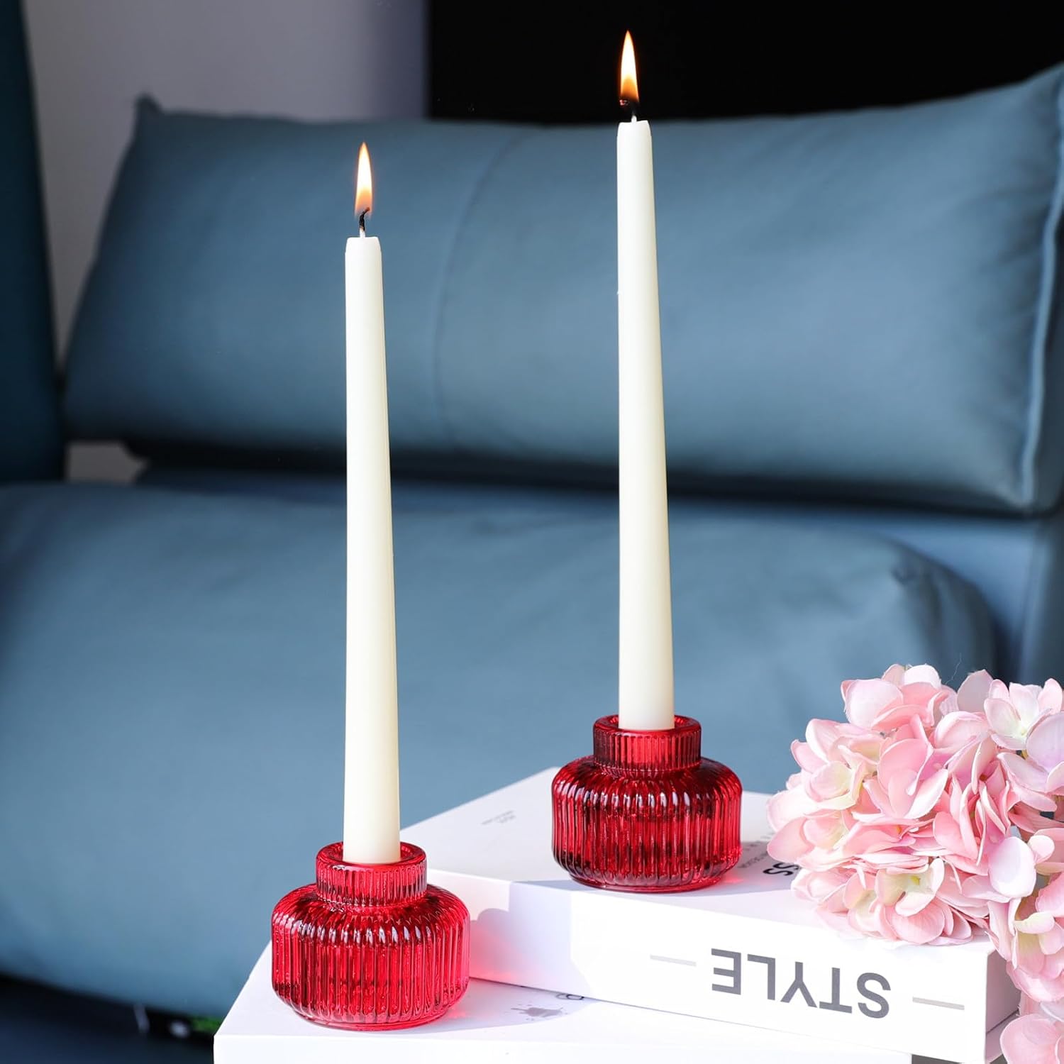 Blue Candle — Set of 4 — Red