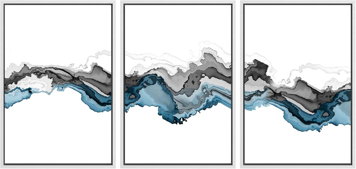 Framed Modern Fabric Wall Art — 16" — 24"x36"x3 Panels White