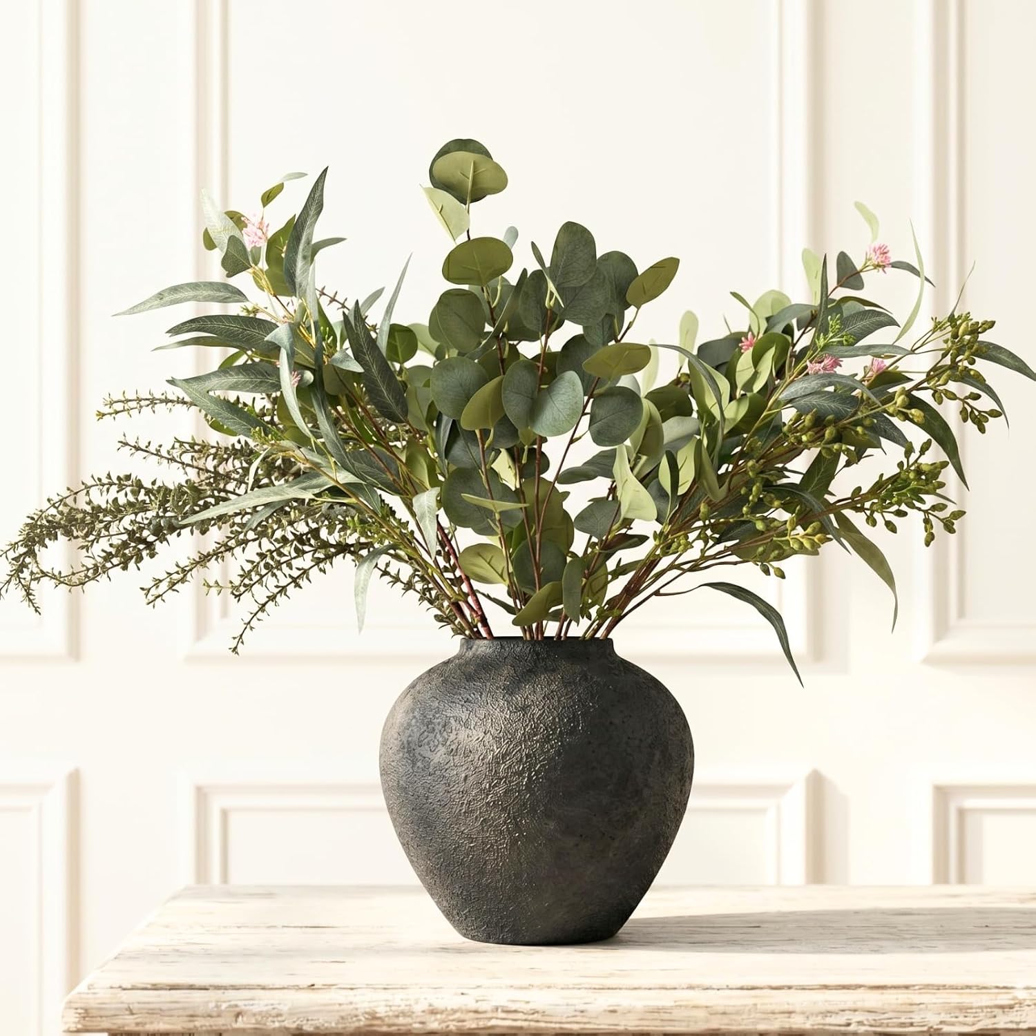 Farmhouse Blue Artificial Flowers — 19" — Green Greenery