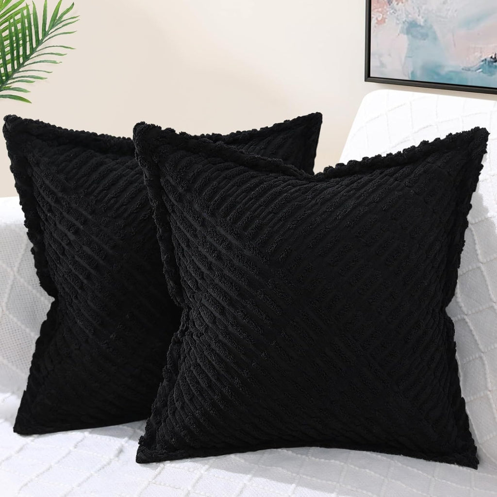 Boho Beige Throw Pillow Cover — 18" — Black