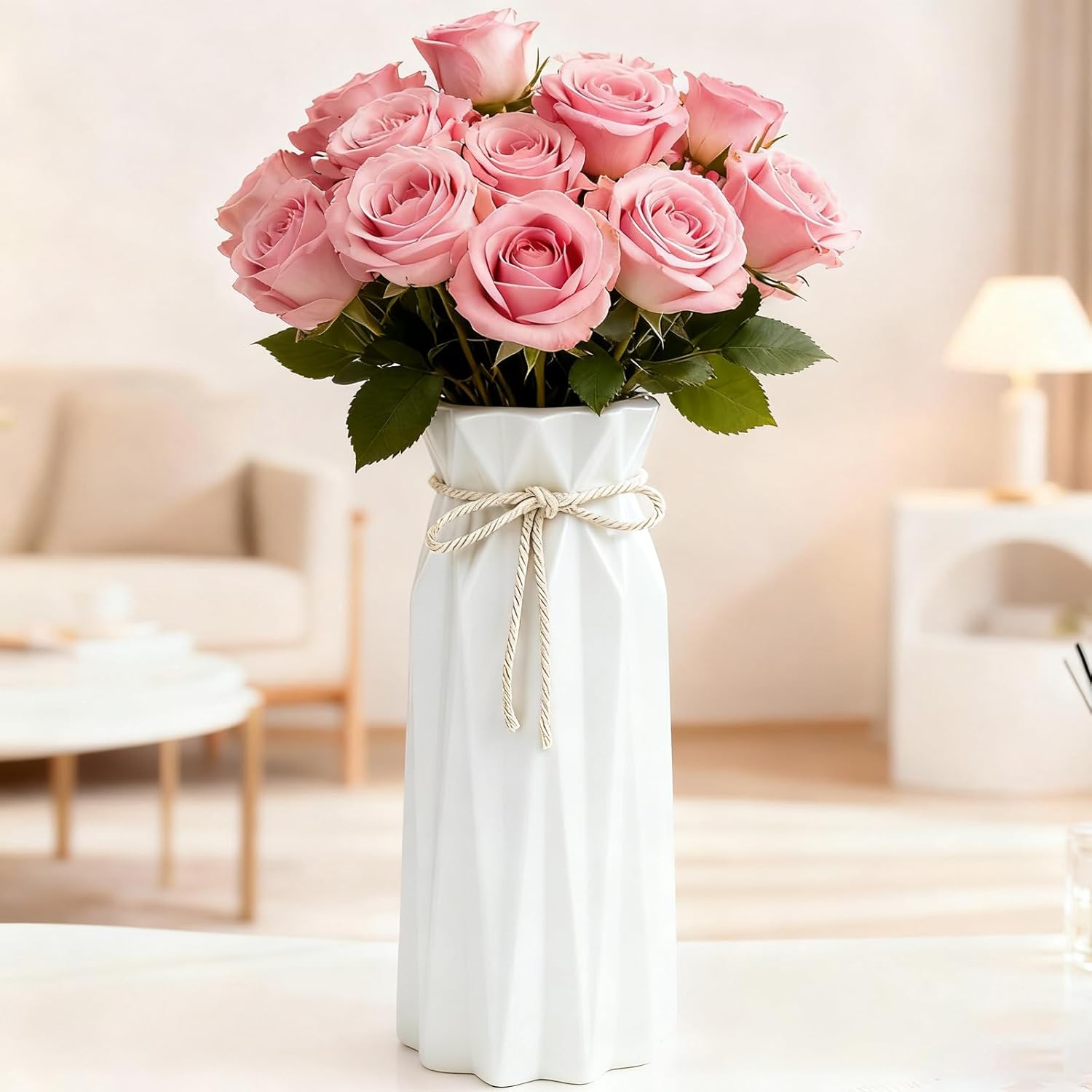 Farmhouse Blue Flower Vase — 9.5" — #a 9.5" Tall White Vases for Living Room Decor