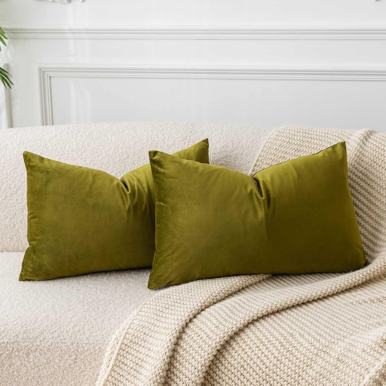 Velvet Luxe Beige Throw Pillow Cover — 20" — Olive Green