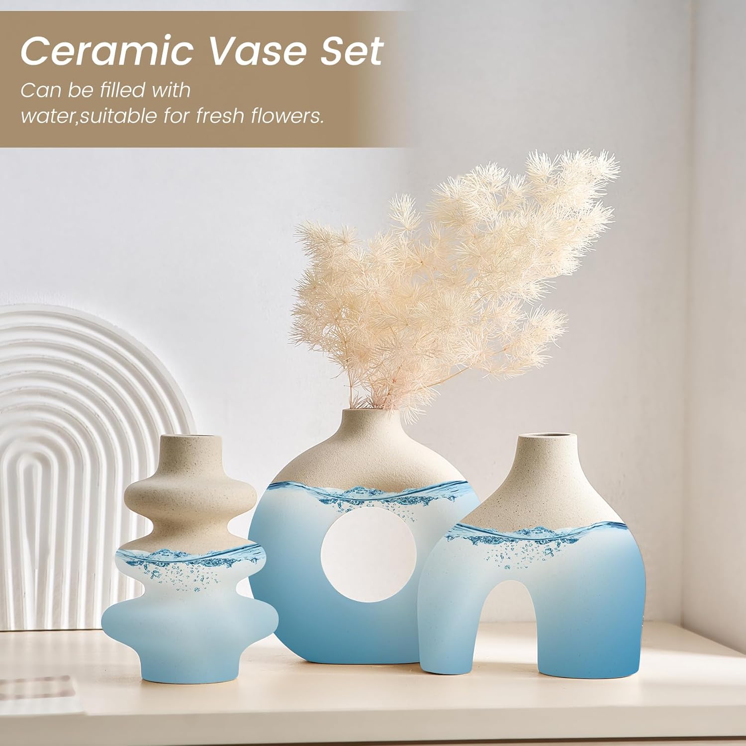 Round Boho Black Flower Vase — Set of 3 - View 5
