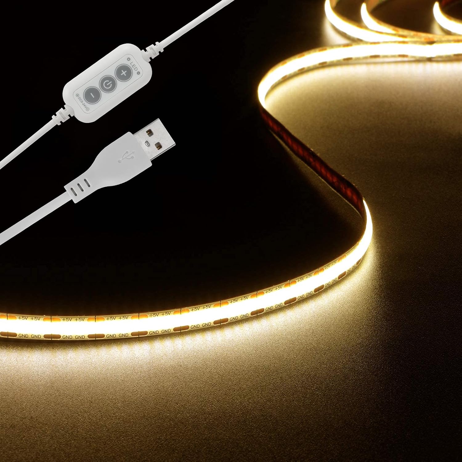 USB Metal LED Strip Light — 4.92ft-3000K-USB Dimmer