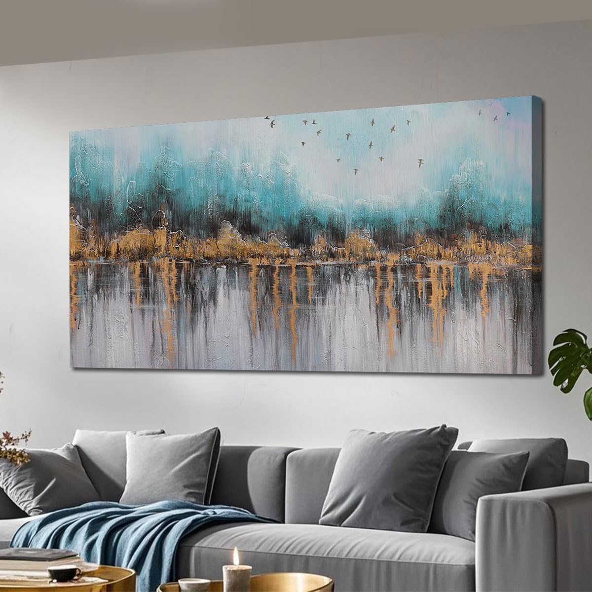 Framed Blue Canvas Wall Art — 48" — 48"L x 24"W
