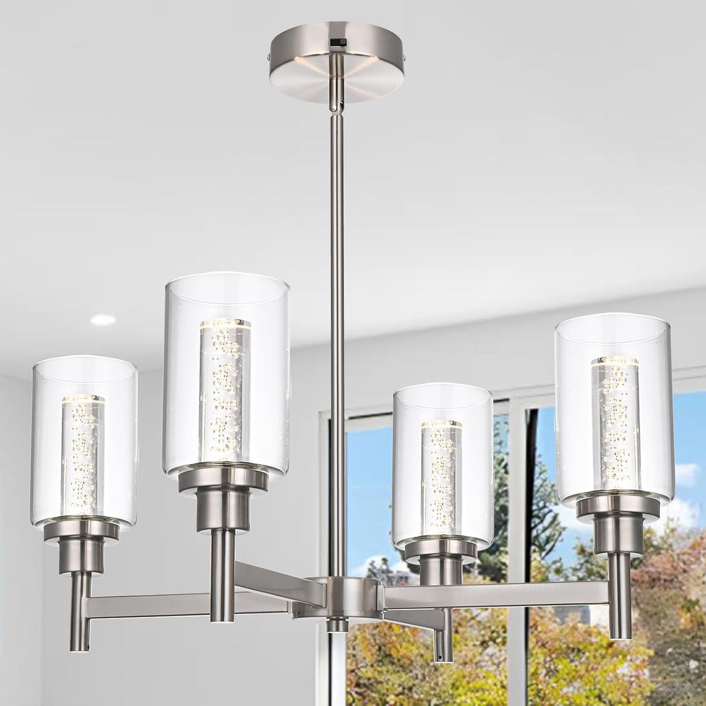 Modern Black Chandelier — 4-Light — Brush Nickel