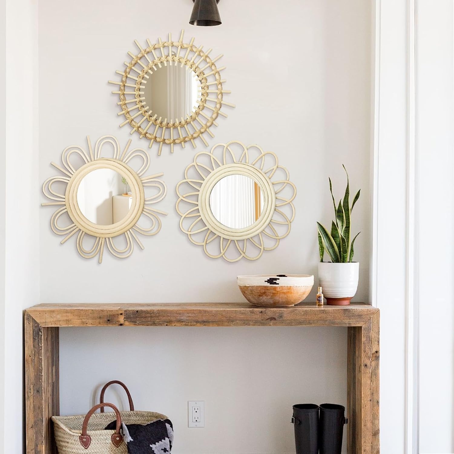 Round Beige Wall Mirror — Set of 3 - View 4