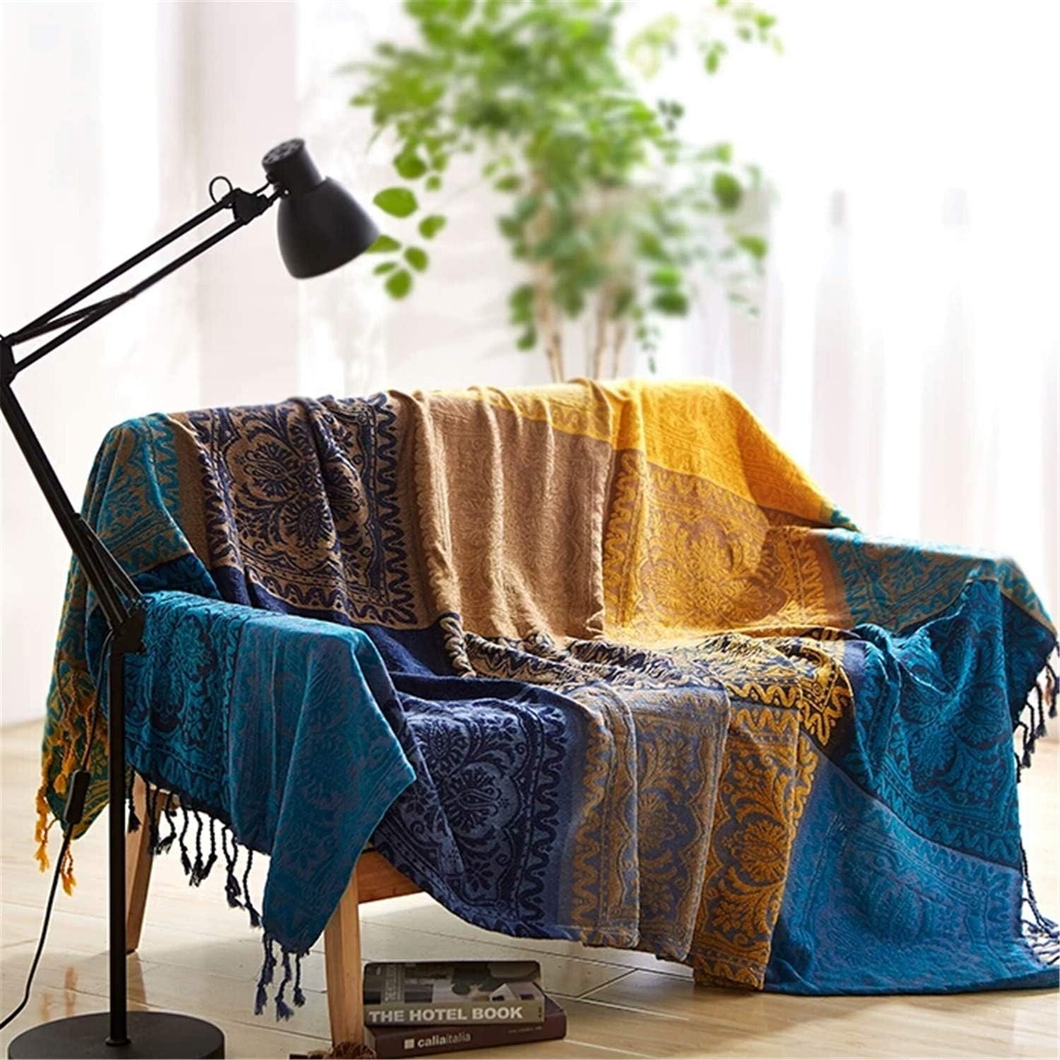 Chenille Boho Black Throw Pillow — 60x75 — Blue