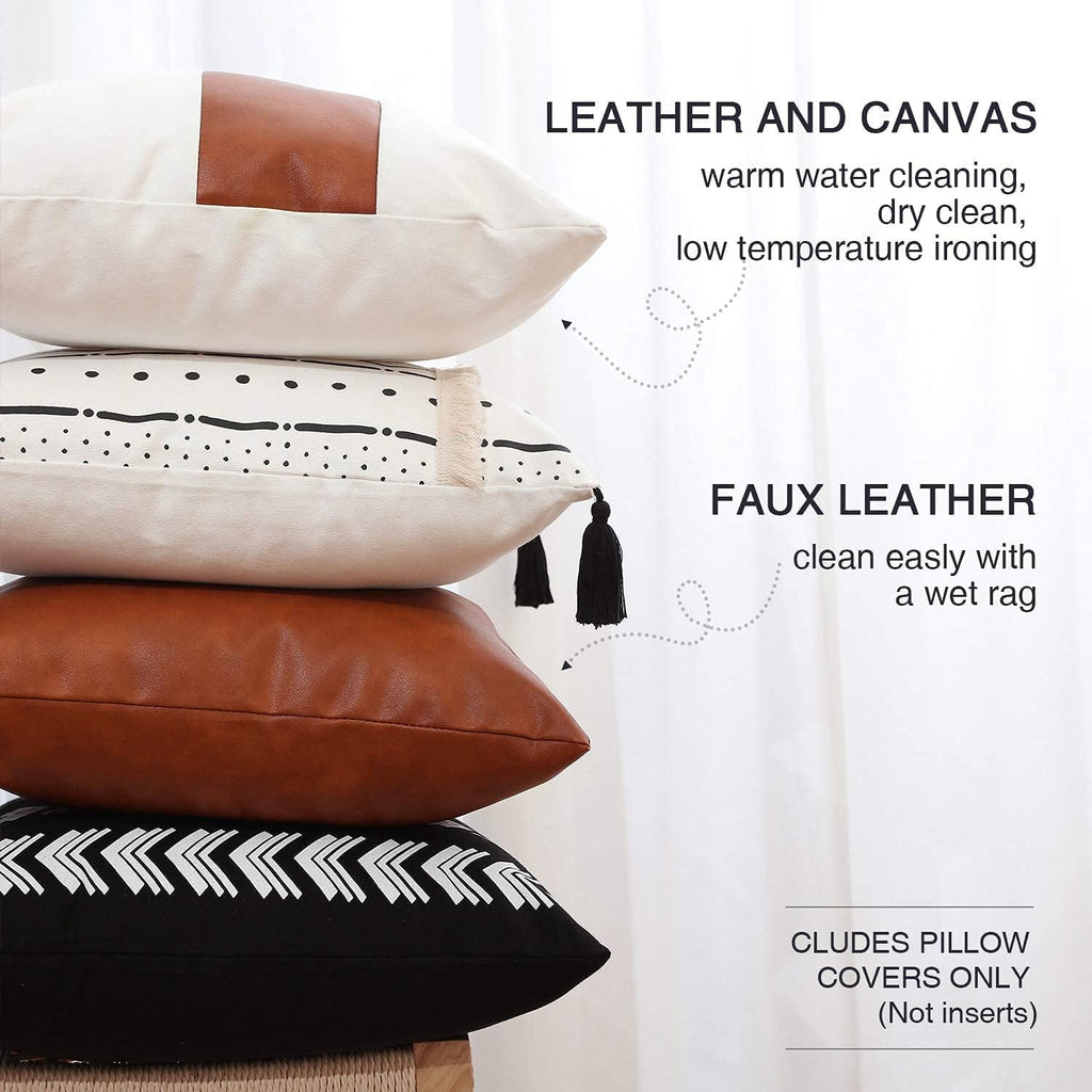Boho Leather Throw Pillow Cover — 18" - View 2