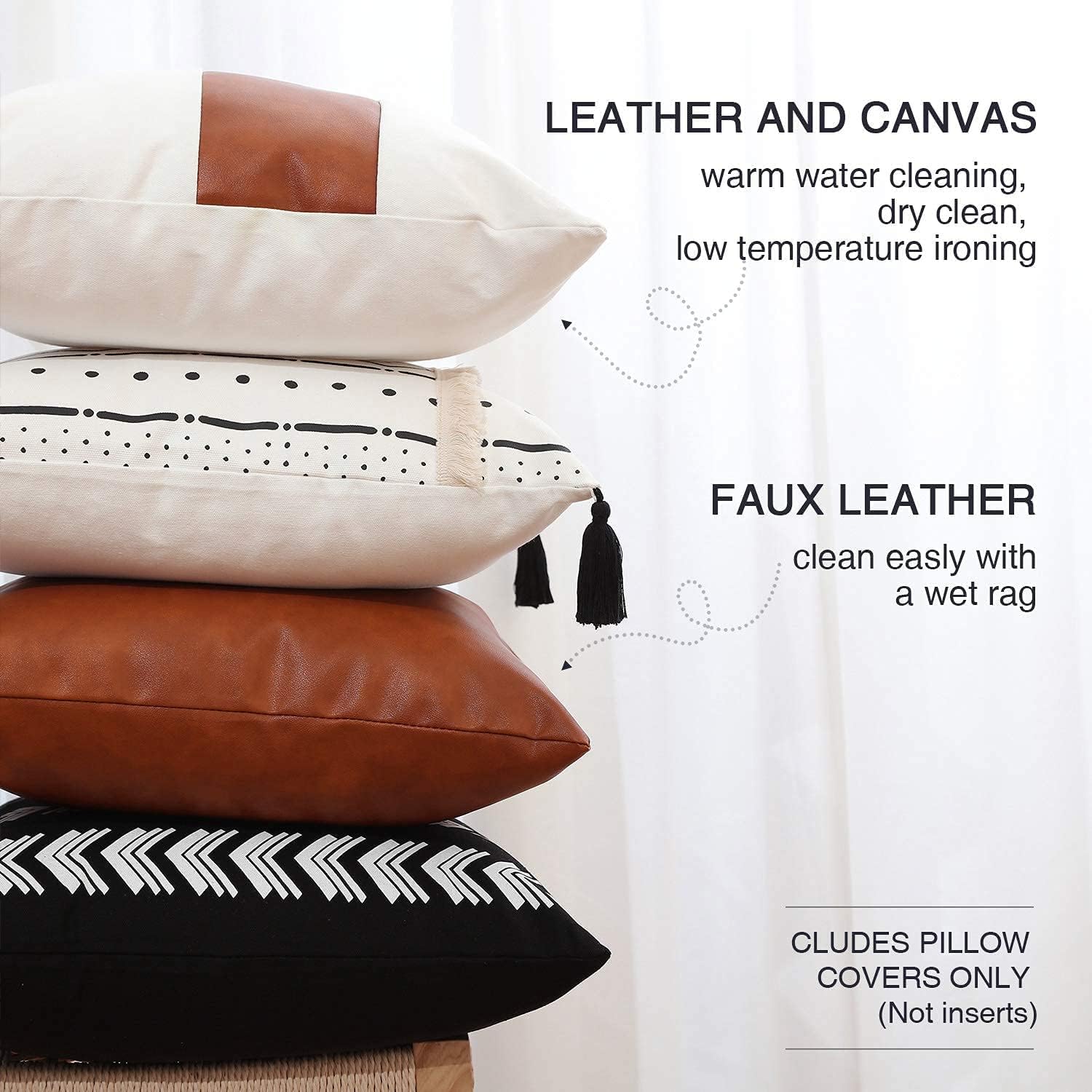 Boho Leather Throw Pillow Cover — 18" - View 2
