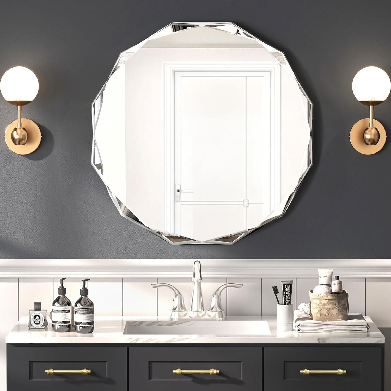 Beveled Beige Mirror — 30" — Round