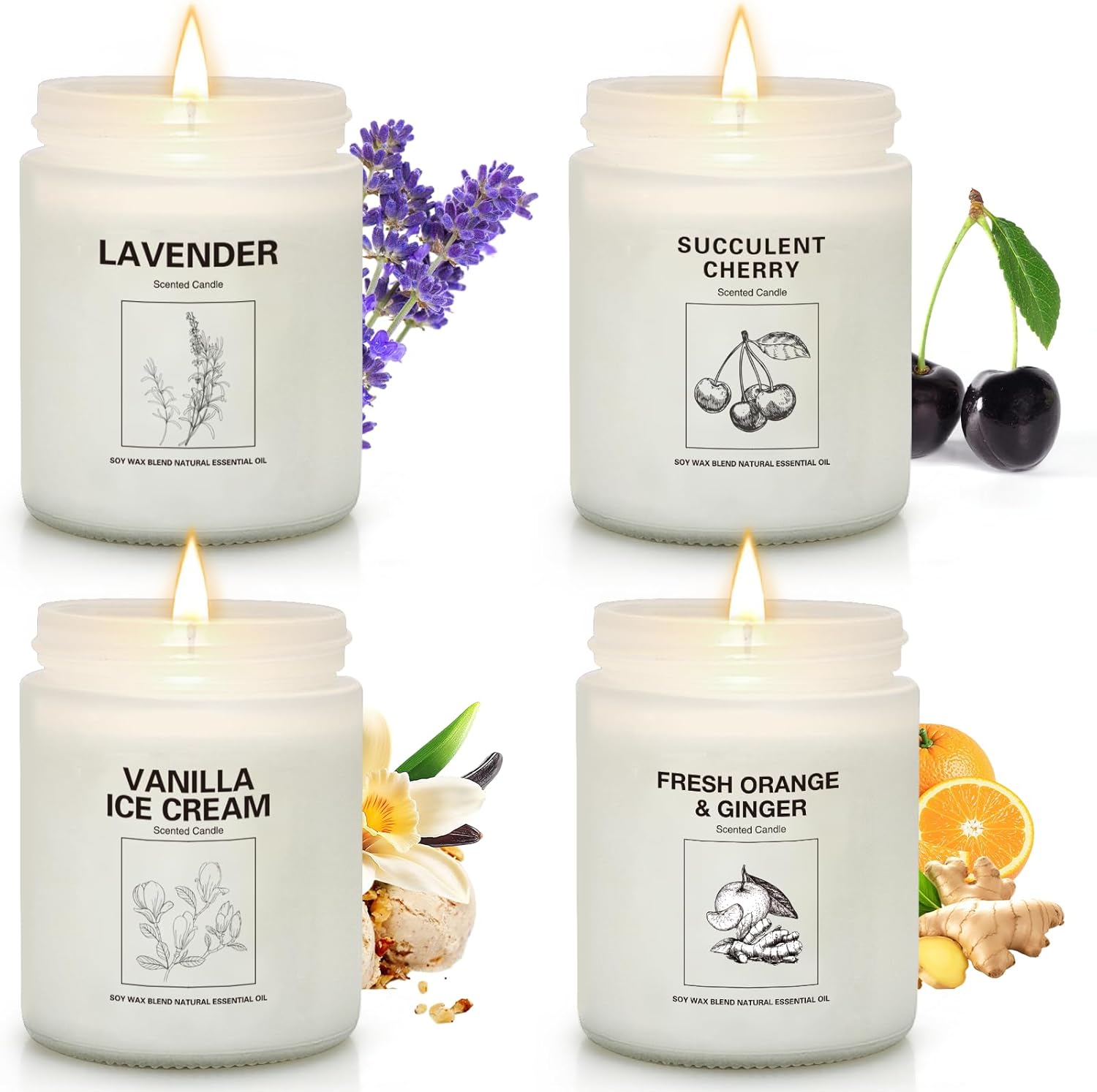 Soy Wax Metal Scented Candle — Cherry+Gingerbread Honey+Lavender+Vanilla Icecream