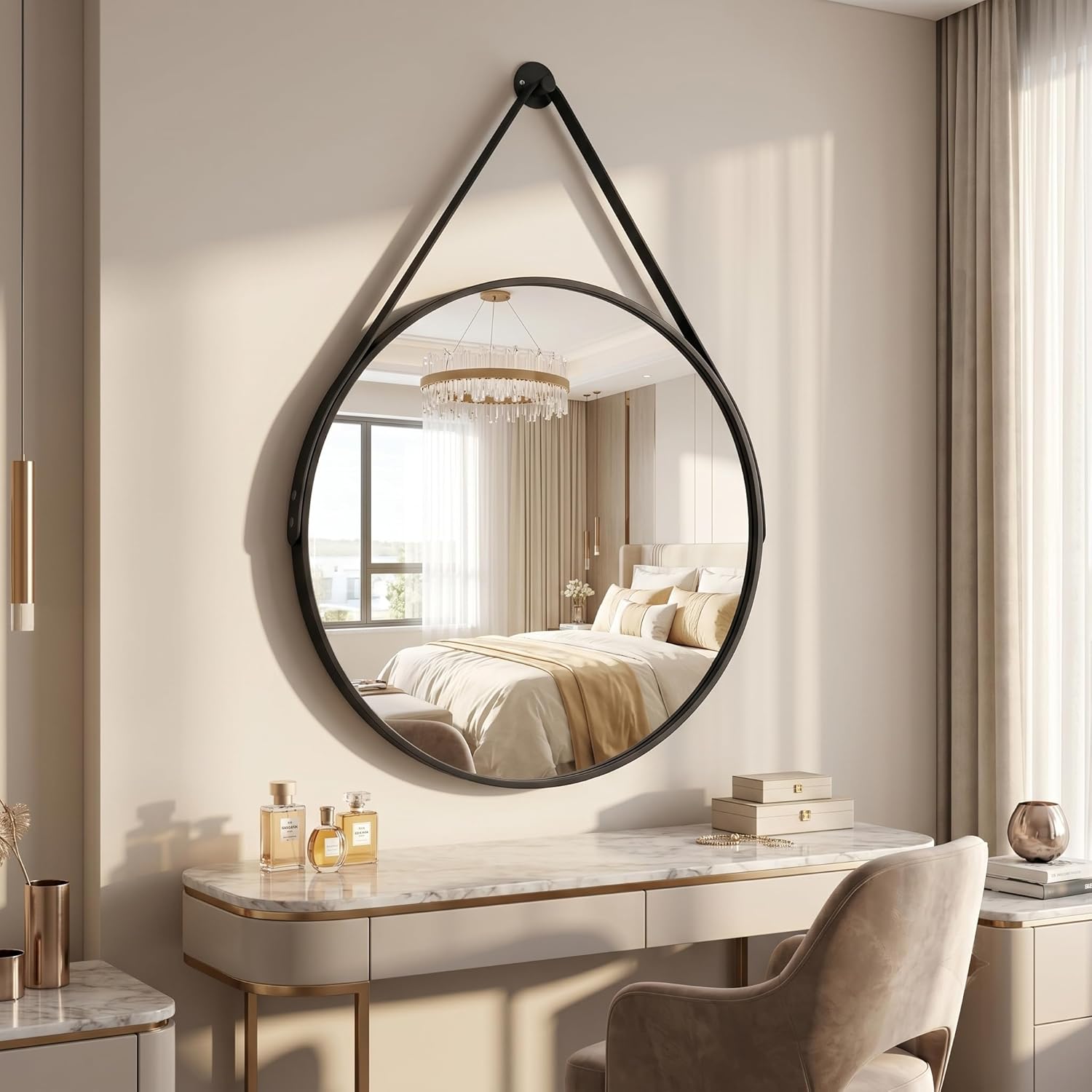 Luxe Black Round Mirror — 20" — Black-round