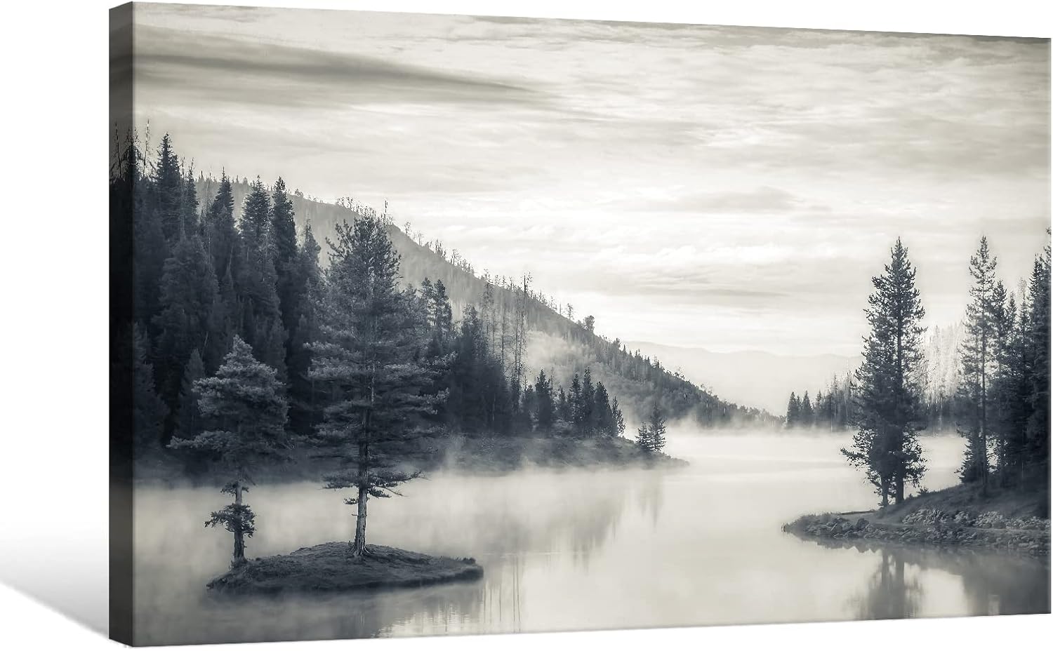 Black Canvas Wall Art — 36" — Foggy Forest 2