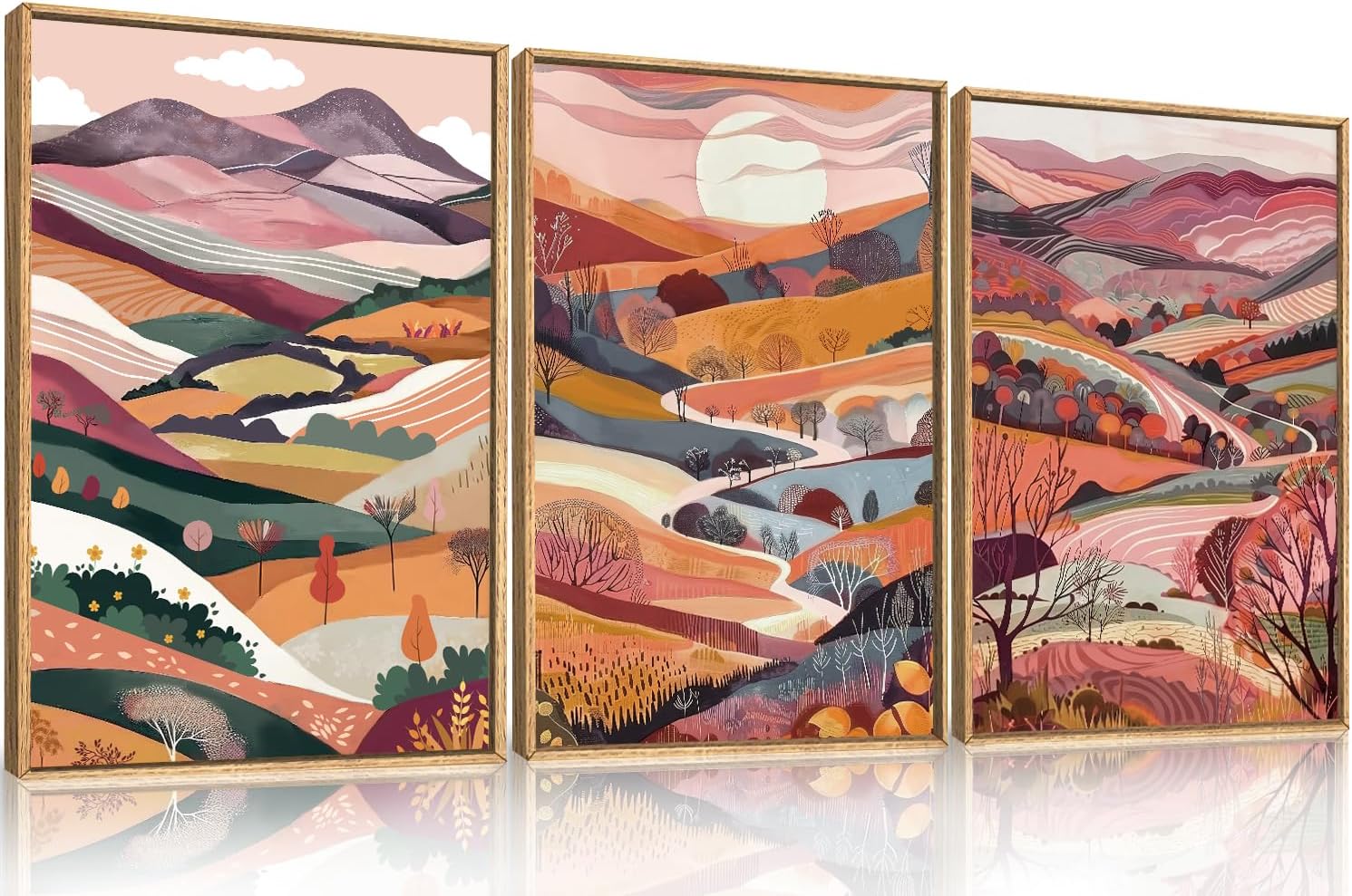 Framed Boho Beige Canvas Wall Art — 16" — Pink Mountain Wall Art