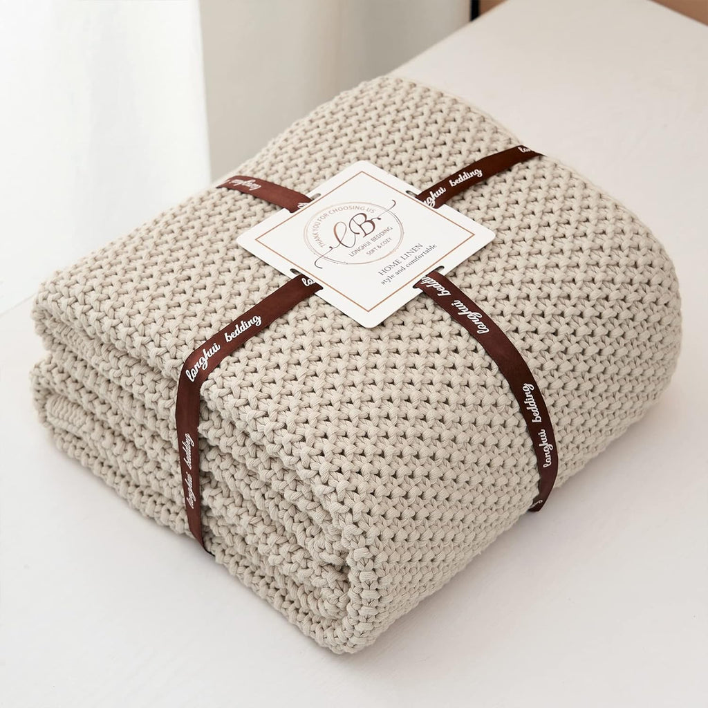 Knit Farmhouse Beige Throw Pillow — 51" - View 6