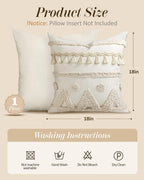 Tufted Boho Beige Throw Pillow Cover — 18" - View 4