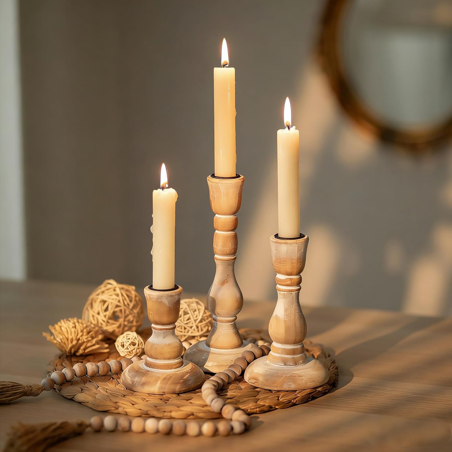Vintage Farmhouse Wood Candle — Set of 6 — Standard Set