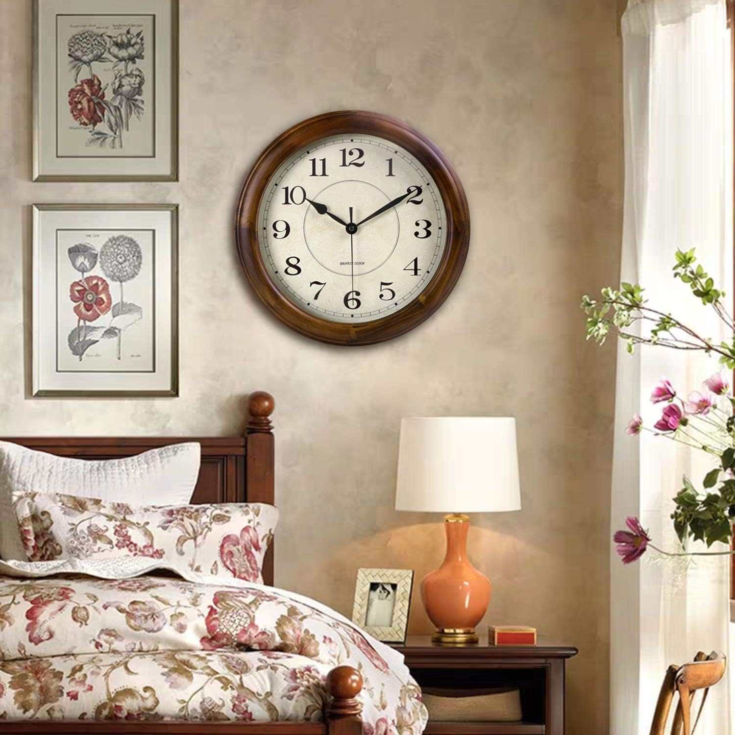 Battery Operated Mid-Century Wood Wall Clock — 14" - View 5