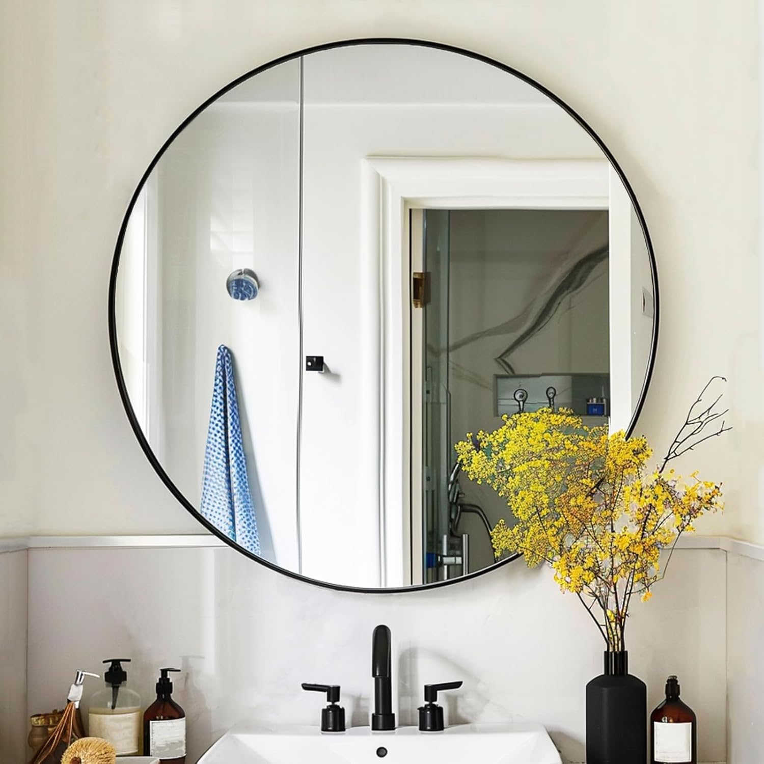 Round Black Mirror — 30" — Black
