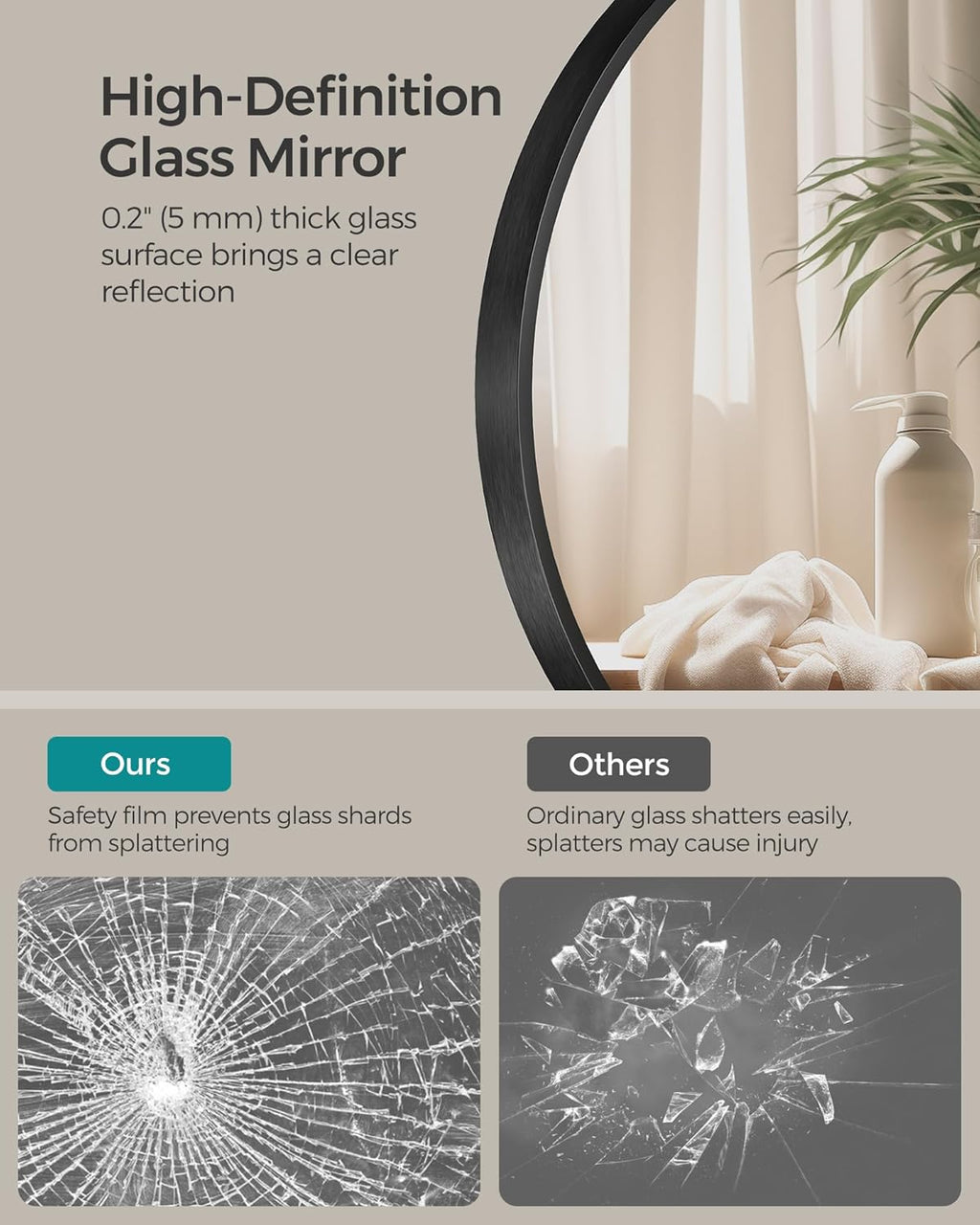 Black Round Mirror — 24" - View 3