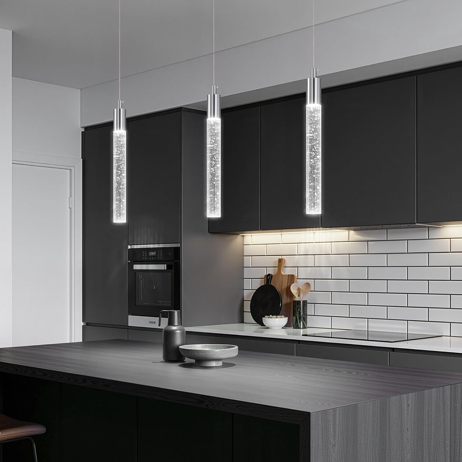 Dimmable Luxe Black Pendant Light — 2-Light — Chrome
