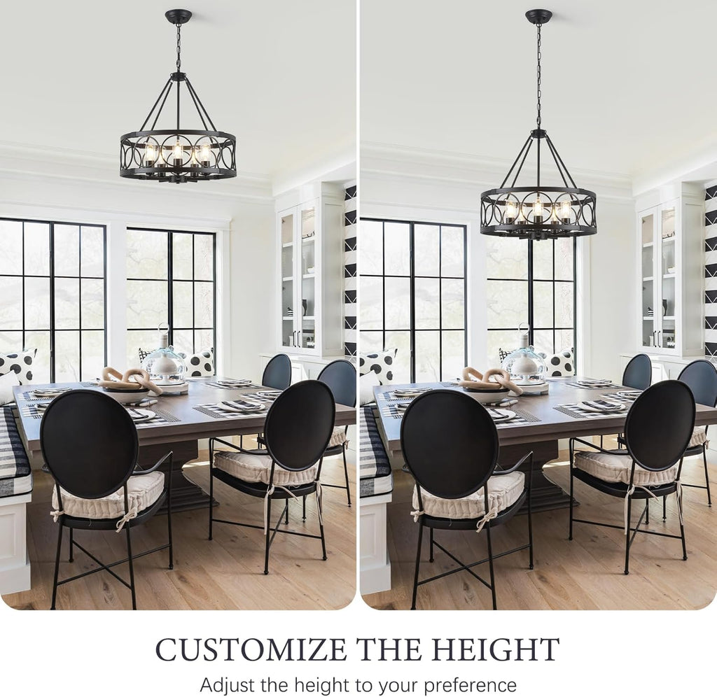 Round Farmhouse Black Chandelier — 5-Light - View 8