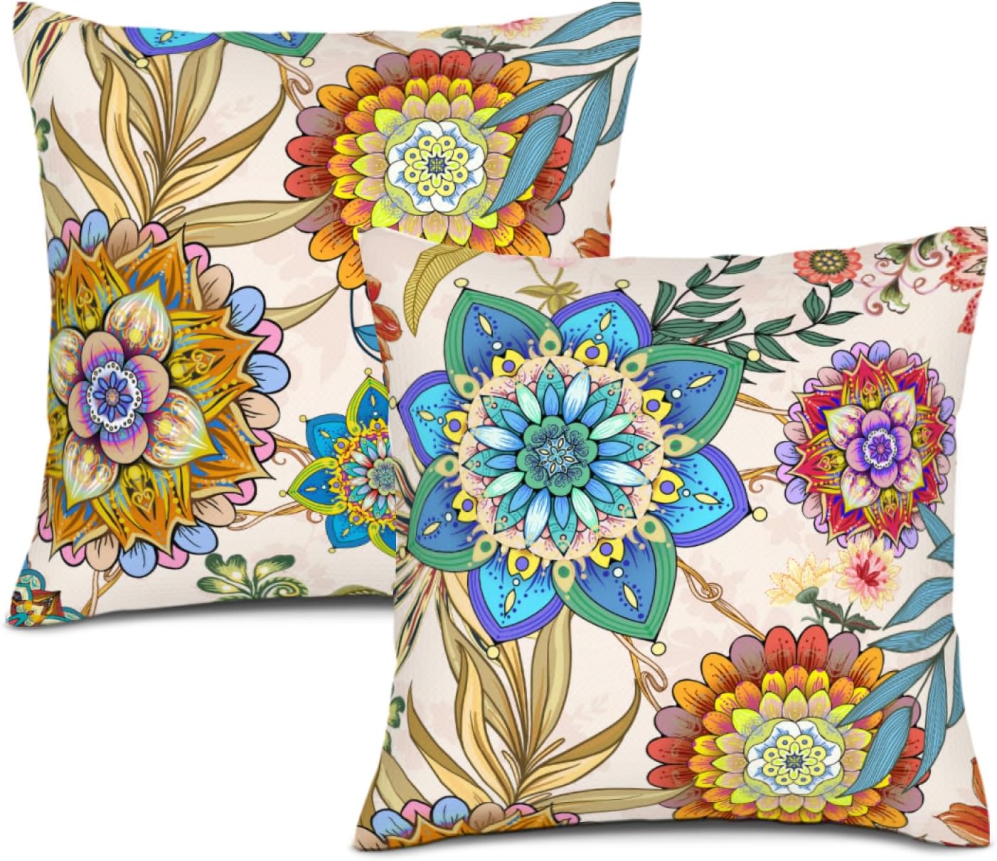 Boho Brown Throw Pillow Cover — 18" — Boho Flowers
