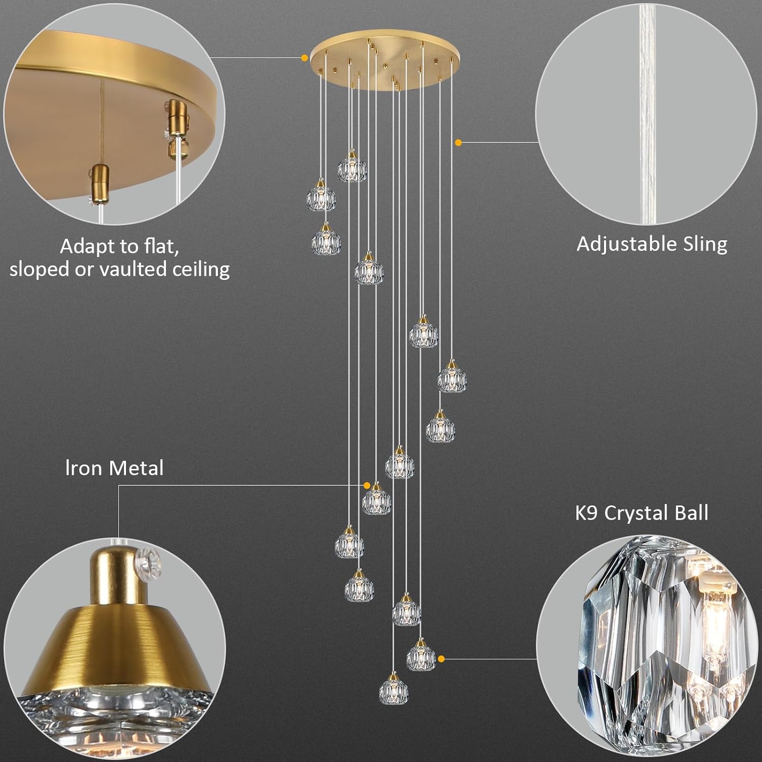 Luxe Black Chandelier — 14-Light - View 5