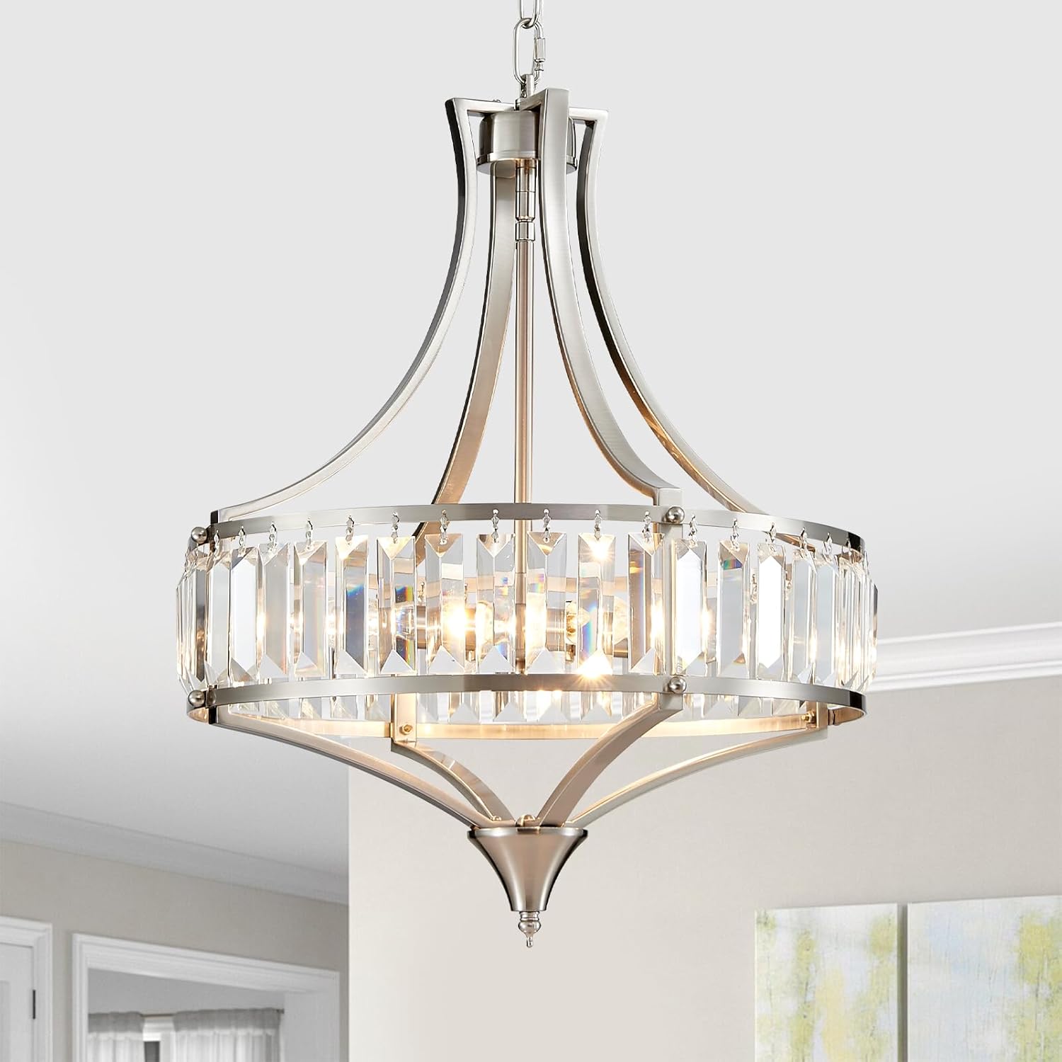Round Farmhouse Black Chandelier — 6-Light — 15.7” Brushed Nickel 4-Light