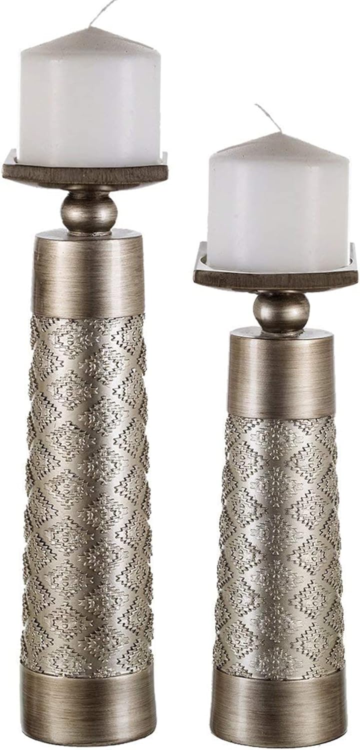 Brown Pillar Candle — Set of 2 — Silver