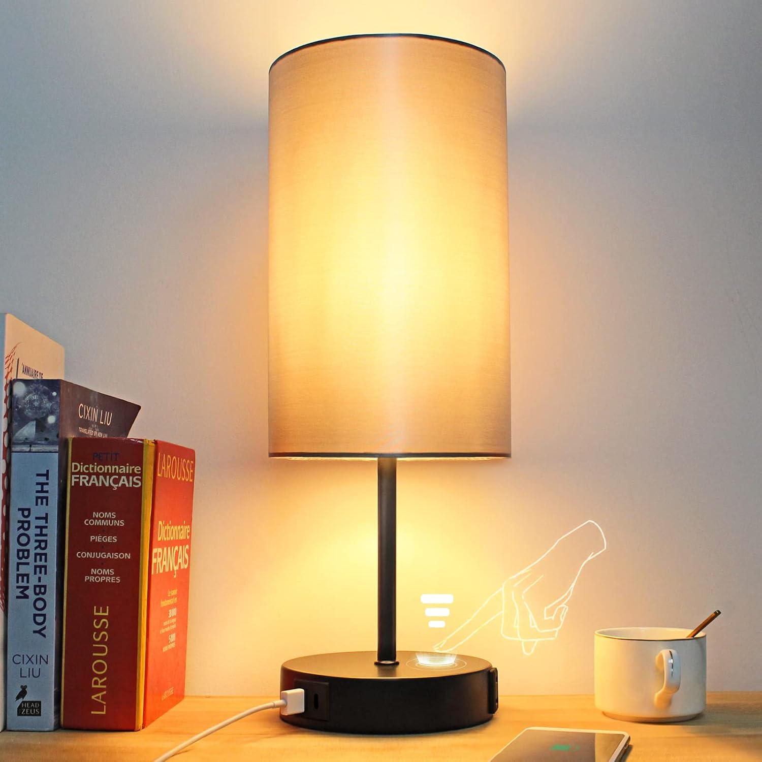 Dimmable Black Bedside Lamp — 15.75" — Set of 1