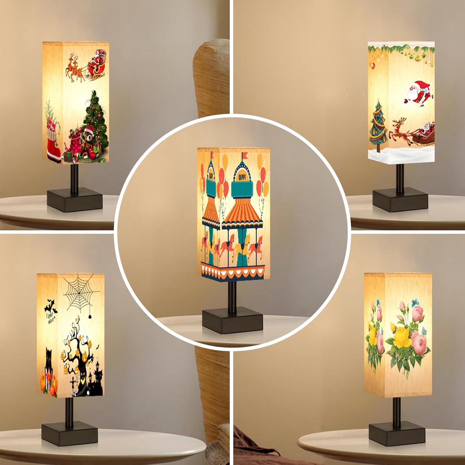 Modern Beige Bedside Lamp - View 7