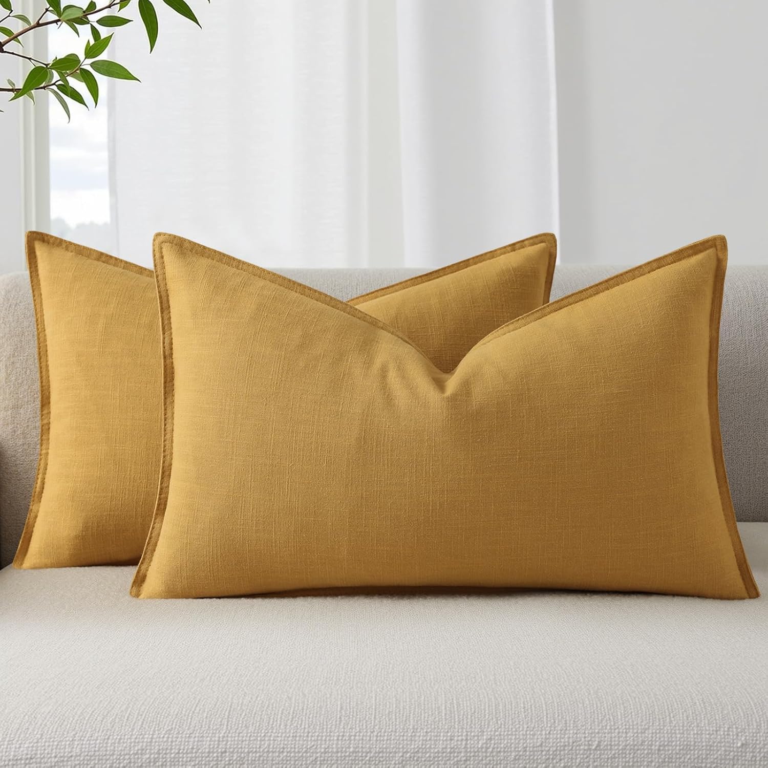Linen Boho Beige Throw Pillow Cover — 20" — Mustard Yellow