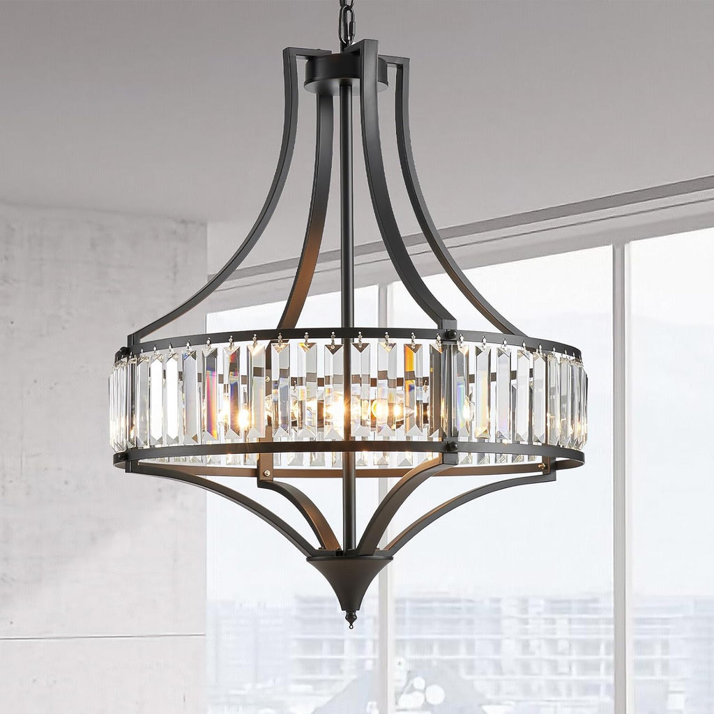 Round Farmhouse Black Chandelier — 6-Light — 21.6” Black 6-Light