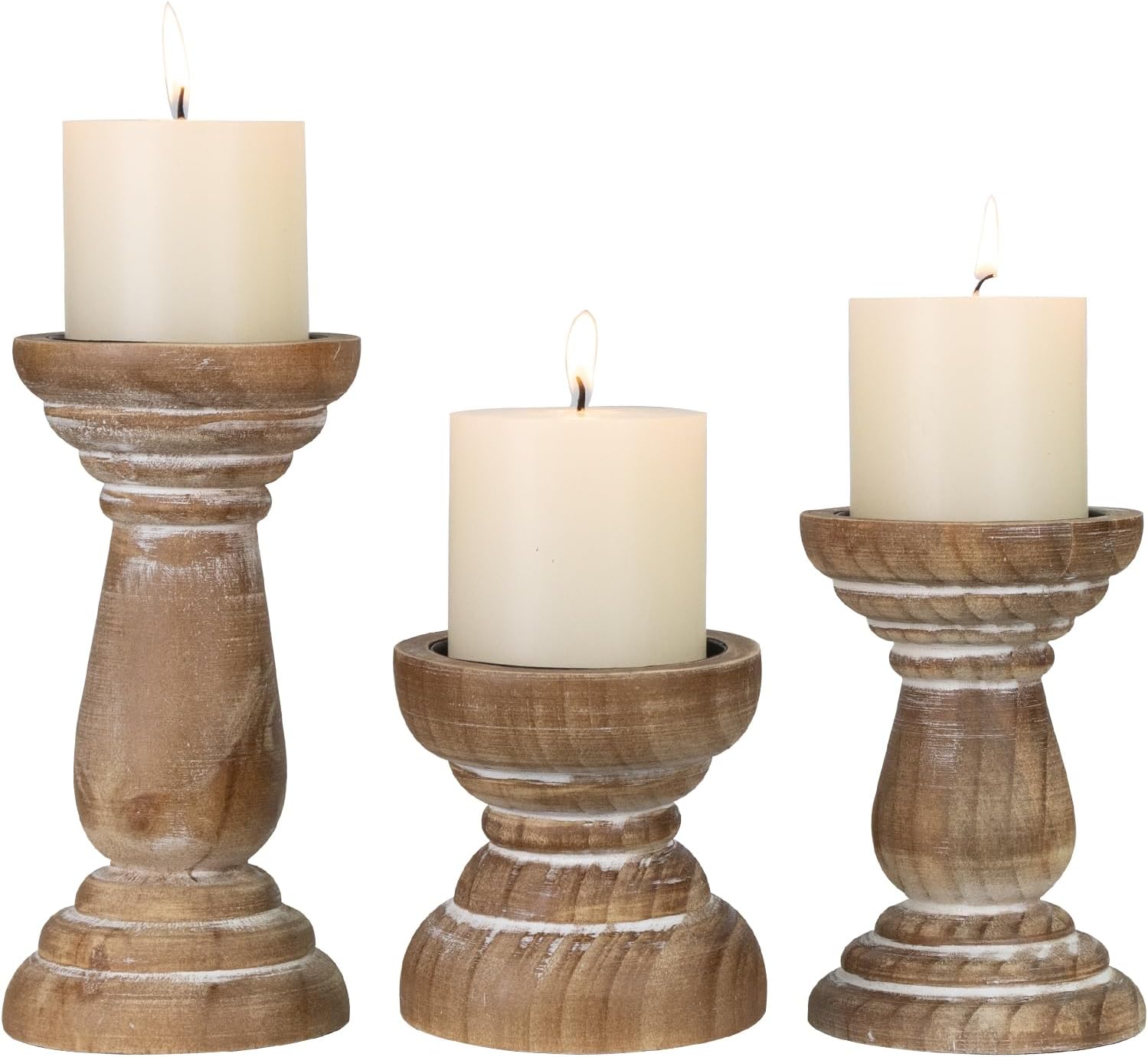 Vintage Farmhouse Brown Pillar Candle — Set of 3 — Washedbrown